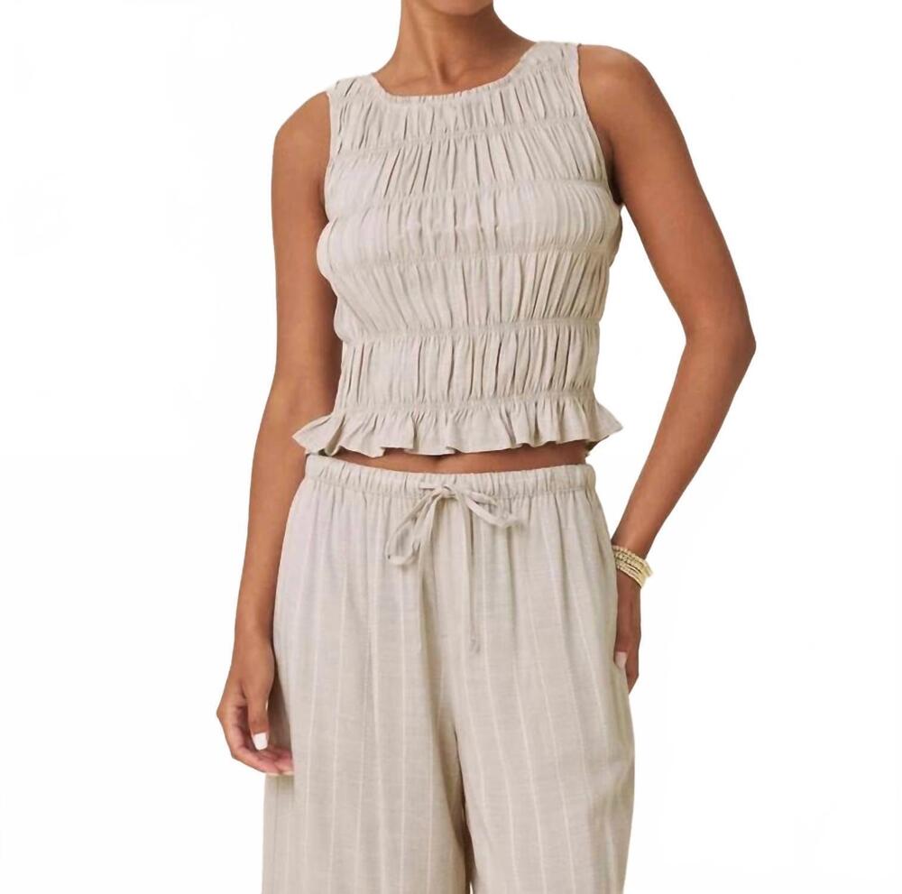 NEW SPLENDID bianca sleeveless smocked tank in light fawn/white